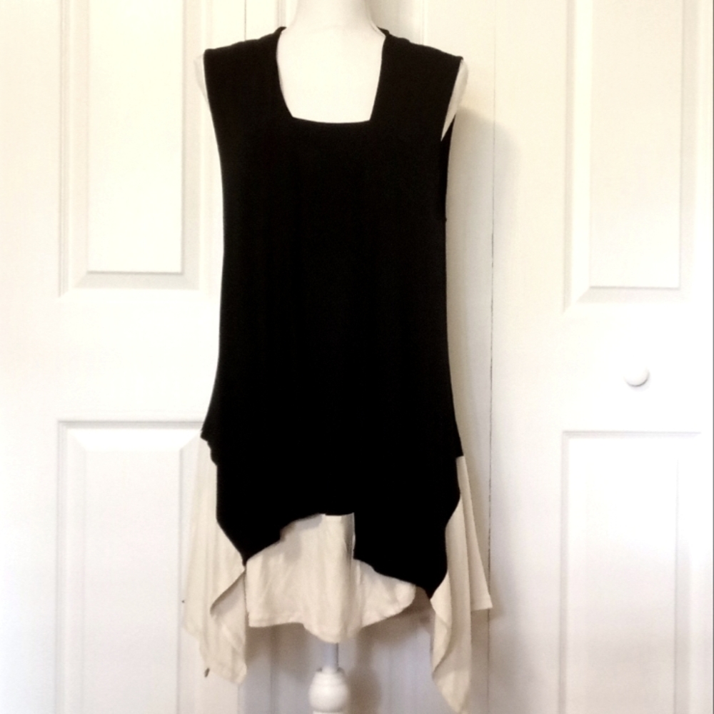 LOGO by Lori Goldstein Color-Block Vest & Tank Top Twin Set - Black/Coconut